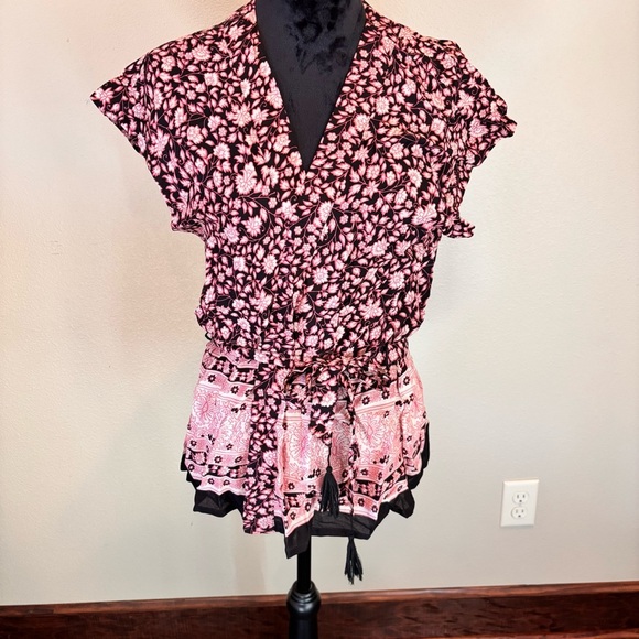 NWT Boho Me Collection Floral Wrap Blouse Top,Medium,Pink/Black, Spring Summer - Picture 1 of 10